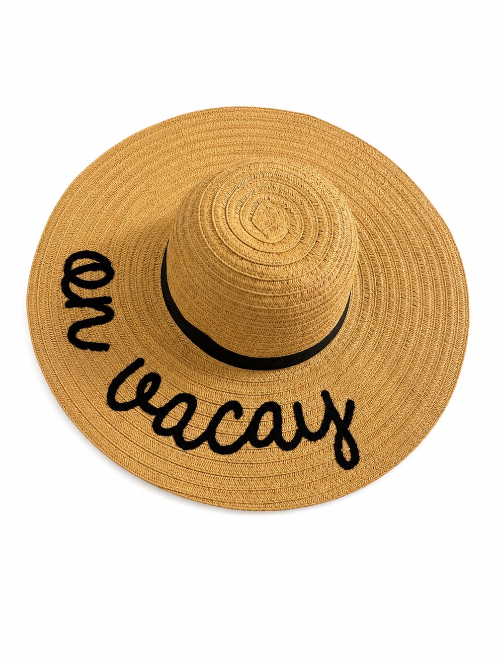On Vacay Oversized Floppy Straw Sun Hat Embroidered Beach Vacation